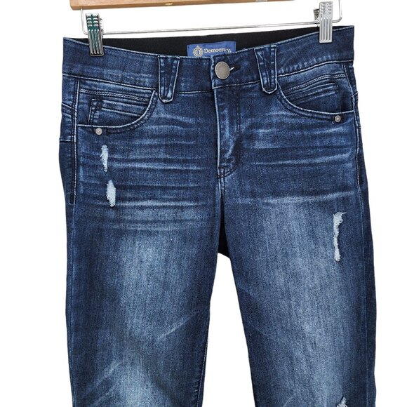 Democracy Jeans Womens Dark Wash Distressed Skinny Denim Blue‎ Ripped Size 6 - Picture 3 of 9